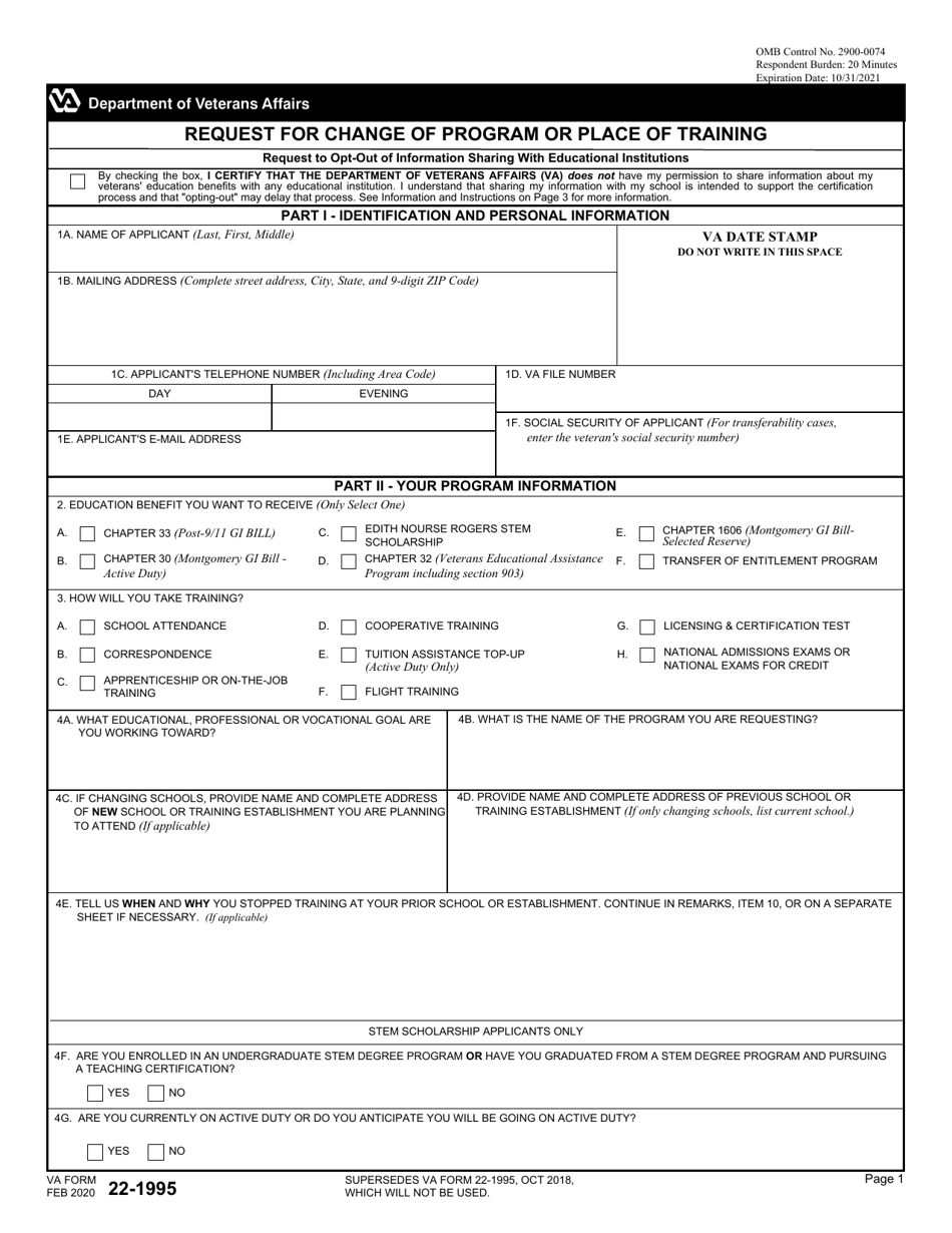 va-form-22-1995-download-fillable-pdf-or-fill-online-request-for-change