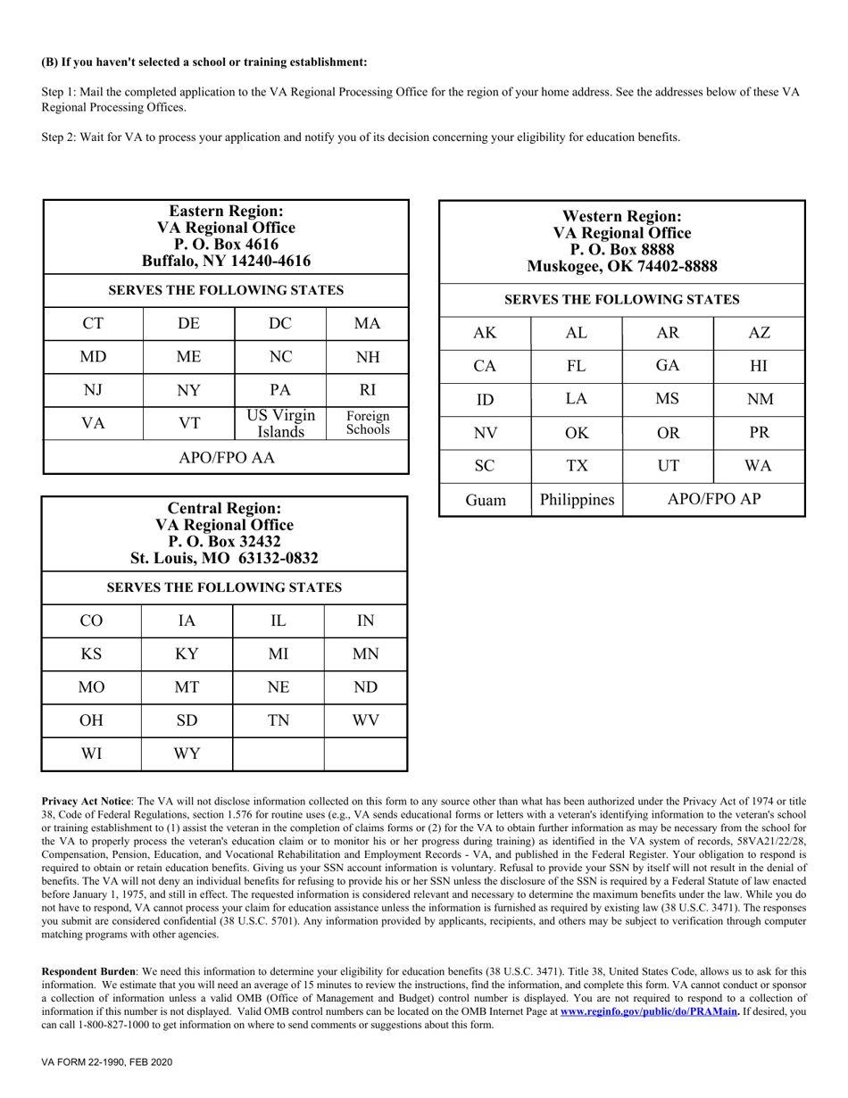 VA Form 22-1990 Application for VA Education Benefits, Page 3