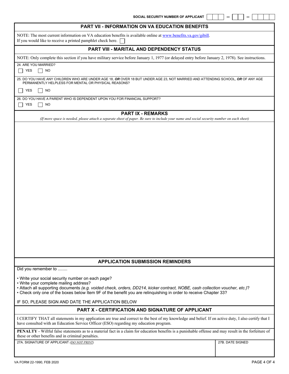 VA Form 22-1990 Application for VA Education Benefits, Page 7