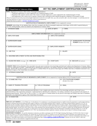 Document preview: VA Form 22-10201 Vet Tec Employment Certification Form