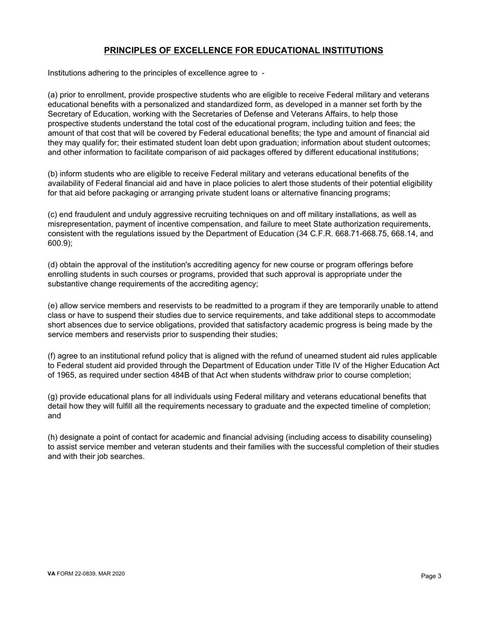 VA Form 22-0839 Yellow Ribbon Program Agreement (Under Chapter 33 of Title 38, United States Code), Page 3