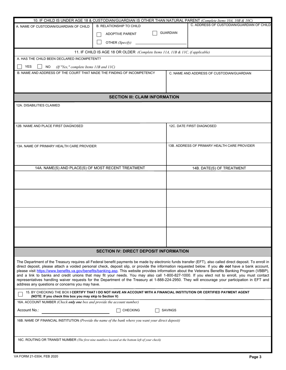 VA Form 21-0304 Download Fillable PDF or Fill Online Application for ...