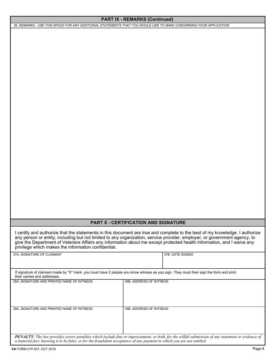 VA Form 21P-527 Income, Asset, and Employment Statement, Page 8