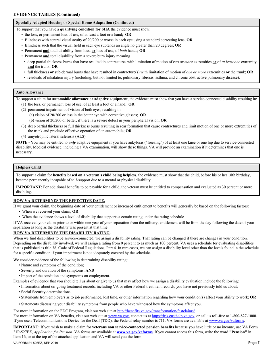 Form 21-526EZ Application for Disability Compensation and Related Compensation Benefits, Page 7