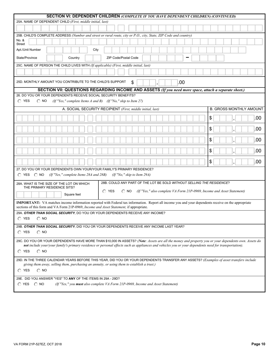 Form 21P-527EZ Application for Veterans Pension, Page 10