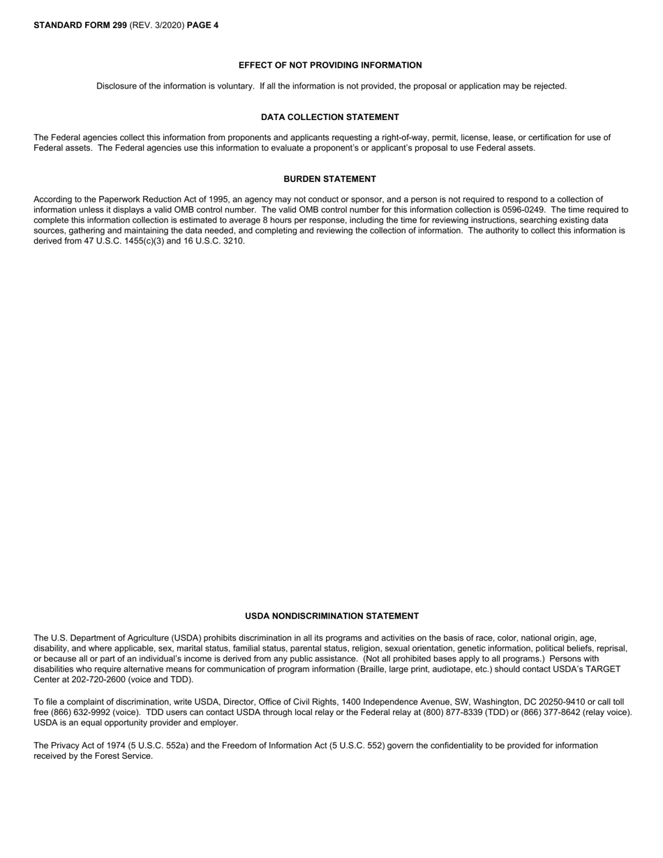 Form SF-299 Application for Transportation, Utility Systems, Telecommunications and Facilities on Federal Lands and Property, Page 4