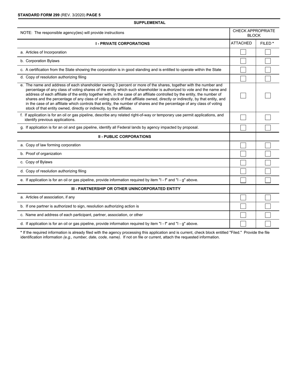 Form SF-299 Download Fillable PDF or Fill Online Application for ...