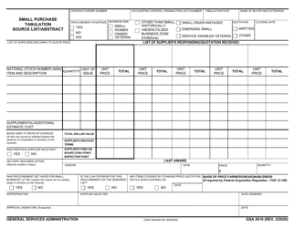 Document preview: GSA Form 2010 Small Purchase Tabulation Source List/Abstract