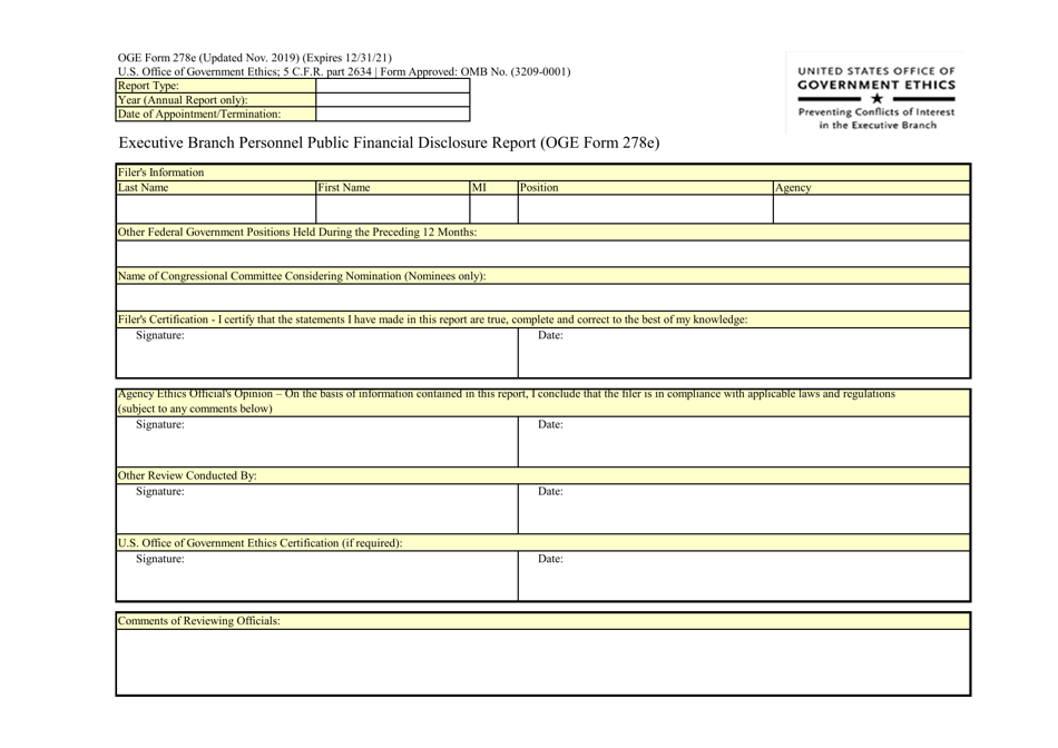 OGE Form 278E Executive Branch Personnel Public Financial Disclosure Report, Page 11
