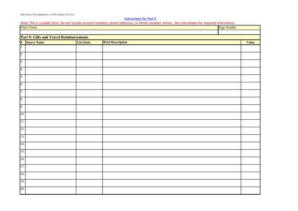 OGE Form 278E Executive Branch Personnel Public Financial Disclosure Report, Page 20