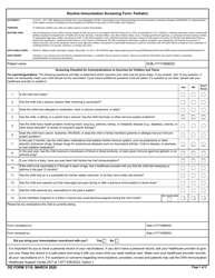 Document preview: DD Form 3110 Routine Immunization Screening Form: Pediatric