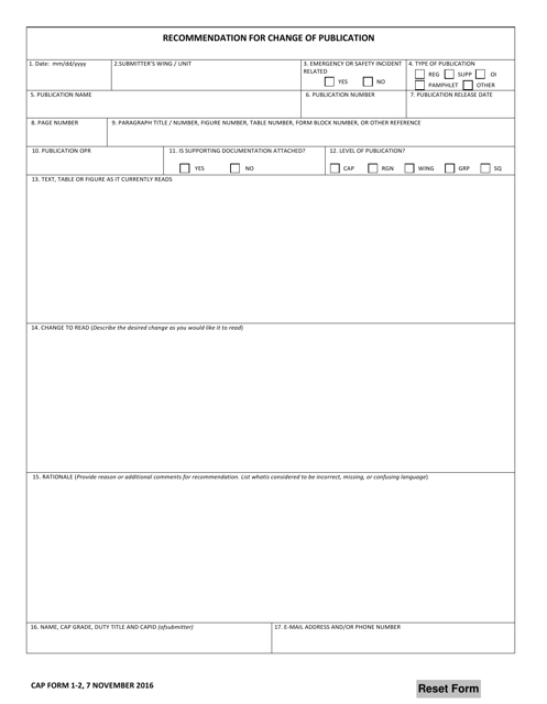 CAP Form 1-2 Recommendation for Change of Publication