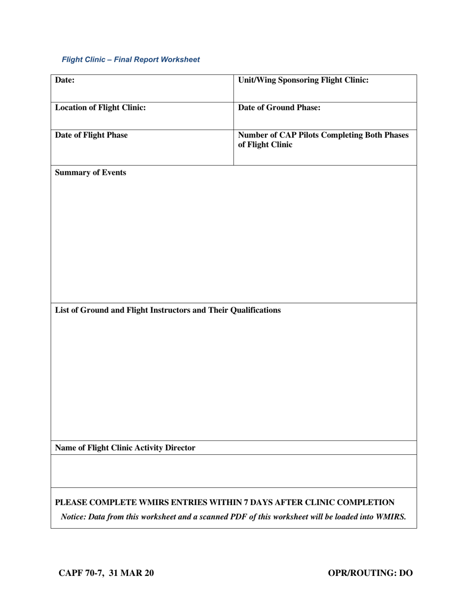 CAP Form 70-7 Flight Clinic - Final Report, Page 1