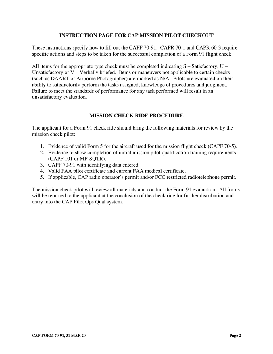 CAP Form 70-91 CAP Mission Pilot Checkout, Page 2
