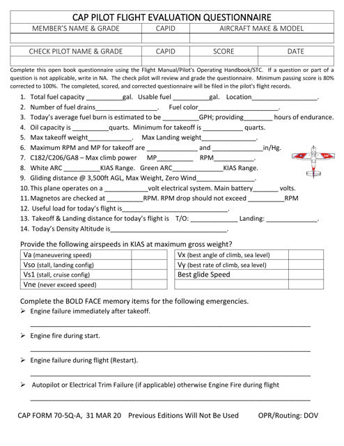 CAP Form 70-5Q-A CAP Pilot Flight Evaluation Questionnaire, Airplane