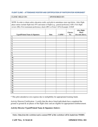 Document preview: Form CAPF70-6 Flight Clinic - Attendance Roster and Certification of Participation Worksheet