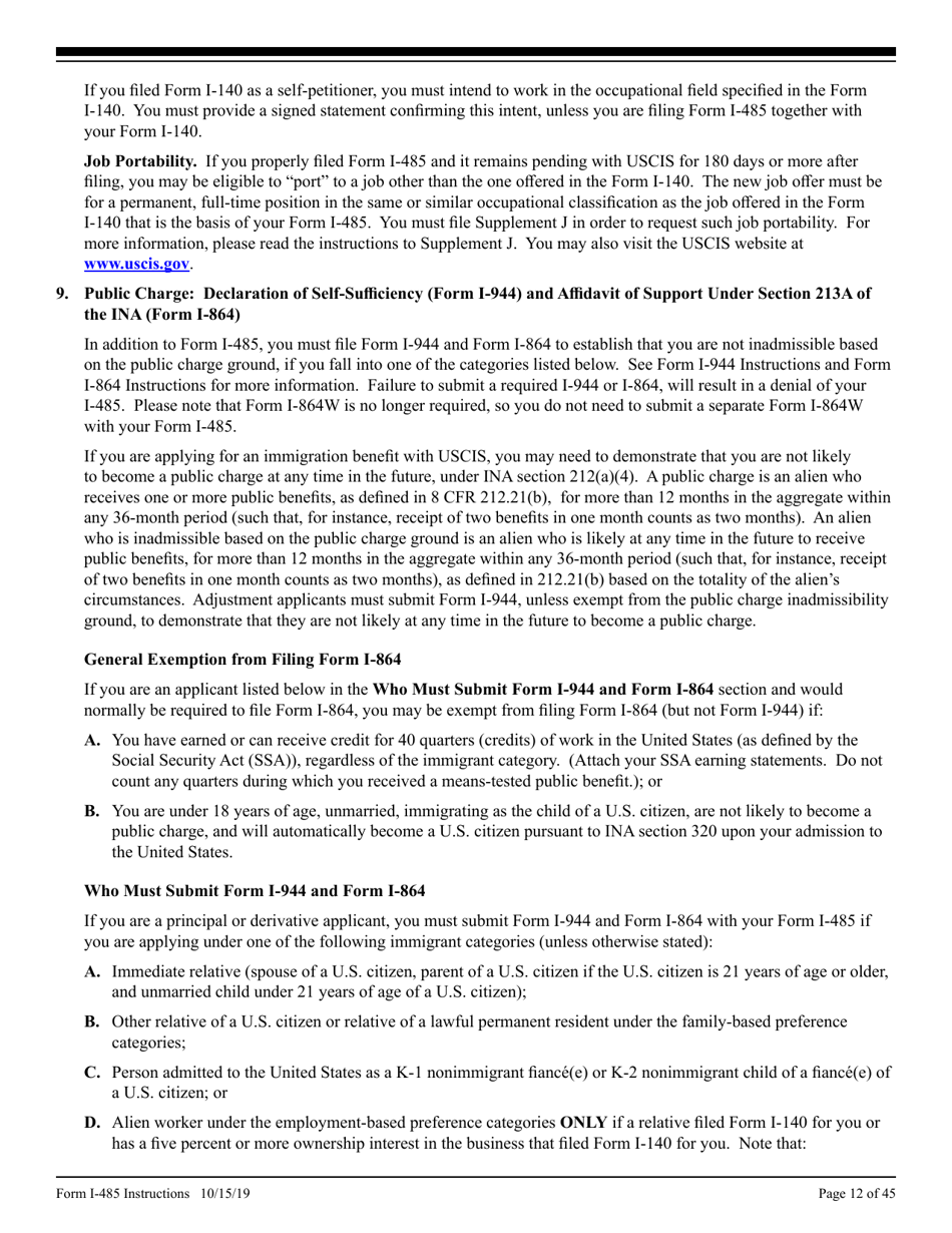 Instructions for USCIS Form I-485 Application to Register Permanent Residence or Adjust Status, Page 12