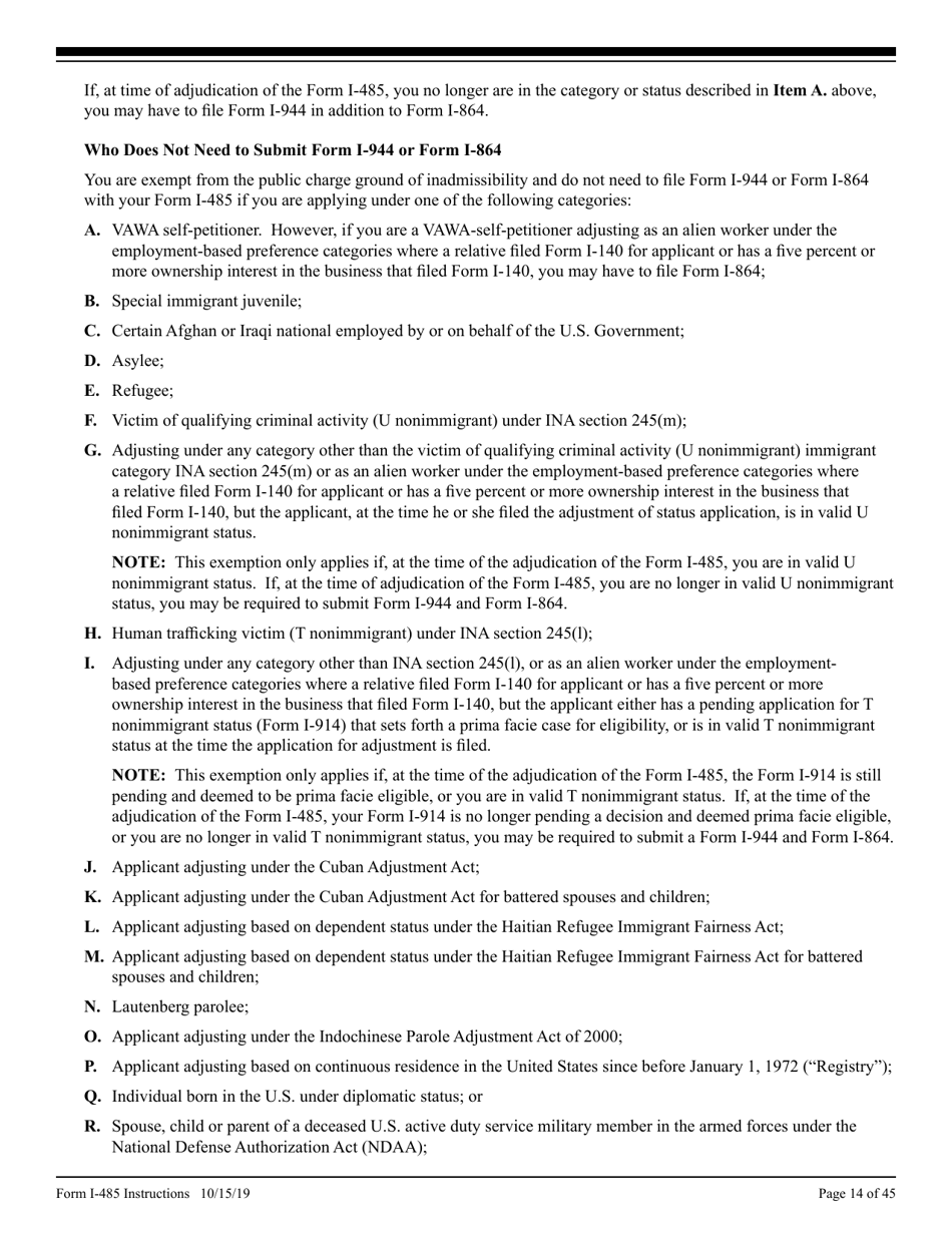 Instructions for USCIS Form I-485 Application to Register Permanent Residence or Adjust Status, Page 14