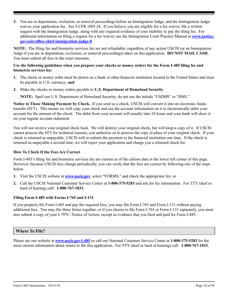 Instructions for USCIS Form I-485 Application to Register Permanent Residence or Adjust Status, Page 18