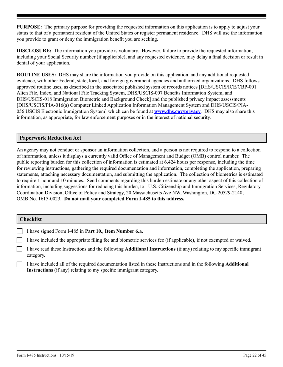 Instructions for USCIS Form I-485 Application to Register Permanent Residence or Adjust Status, Page 22
