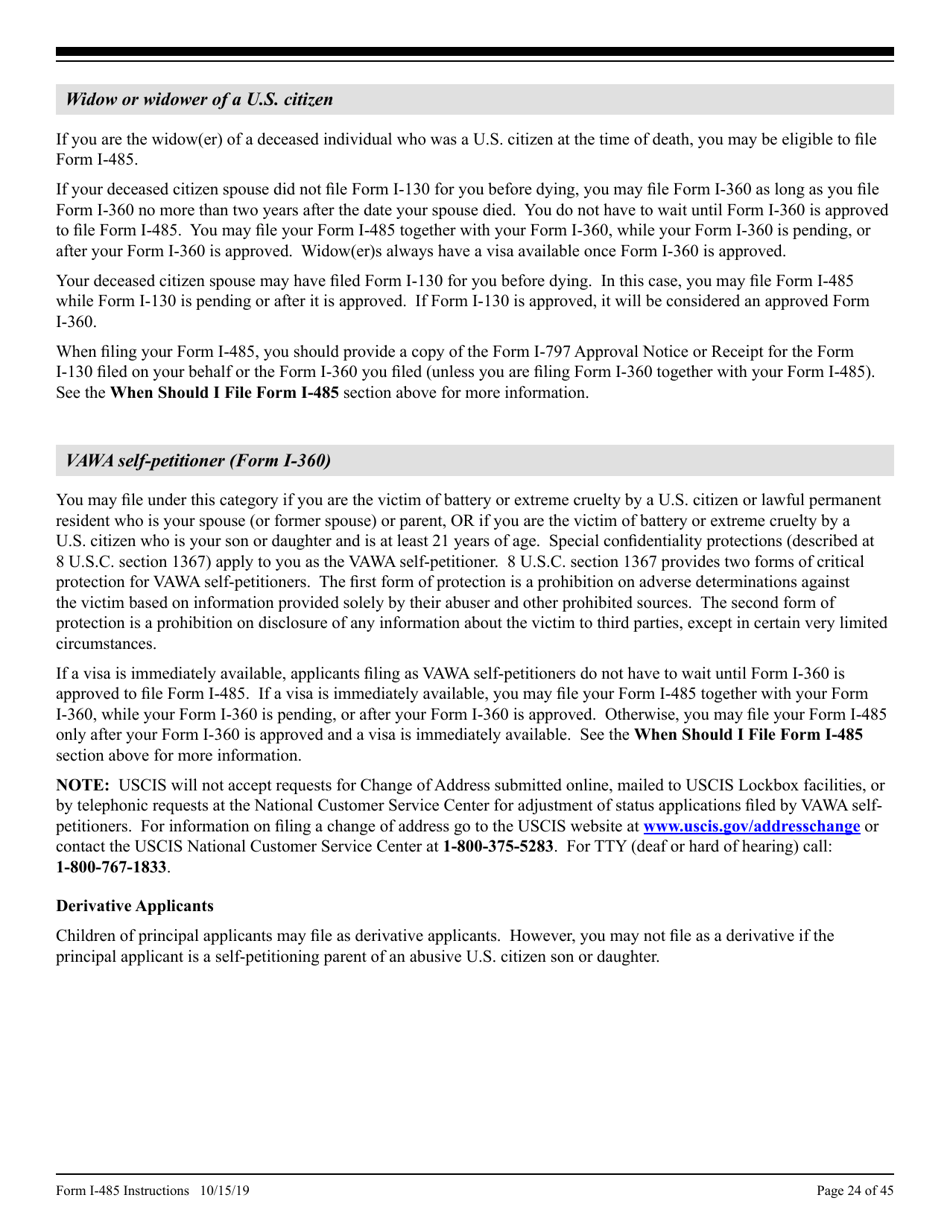 Instructions for USCIS Form I-485 Application to Register Permanent Residence or Adjust Status, Page 24