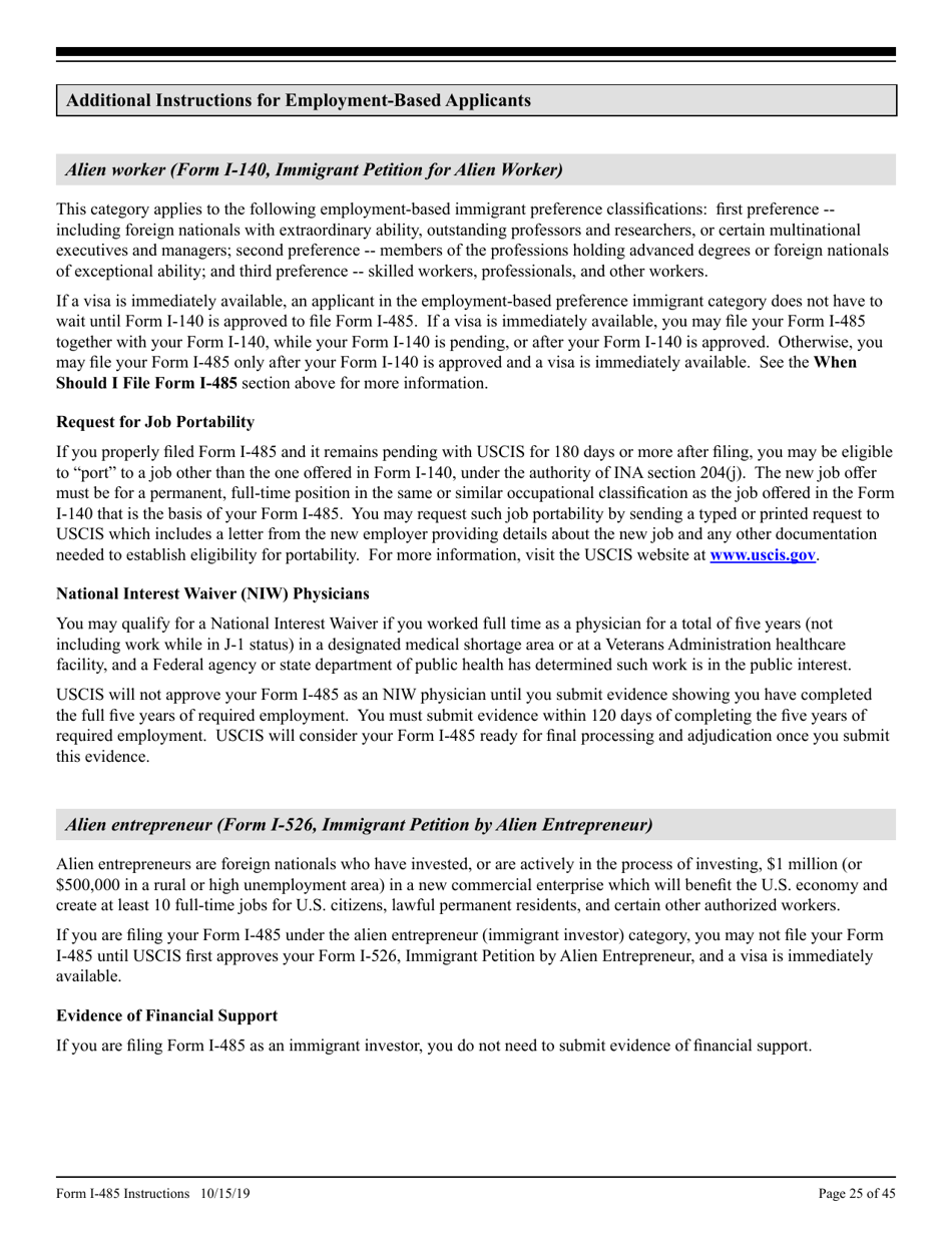 Instructions for USCIS Form I-485 Application to Register Permanent Residence or Adjust Status, Page 25
