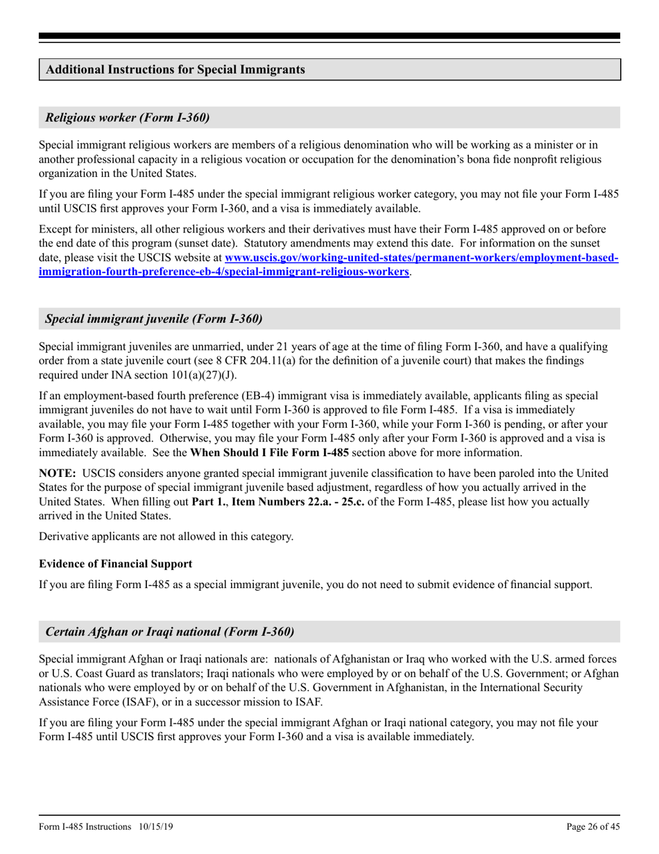 Instructions for USCIS Form I-485 Application to Register Permanent Residence or Adjust Status, Page 26