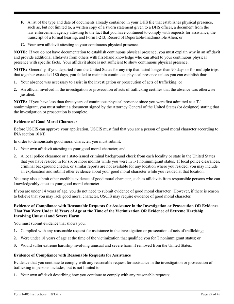 Instructions for USCIS Form I-485 Application to Register Permanent Residence or Adjust Status, Page 29
