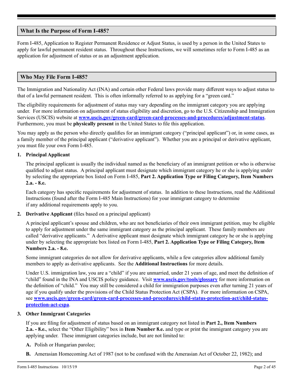 Instructions for USCIS Form I-485 Application to Register Permanent Residence or Adjust Status, Page 2