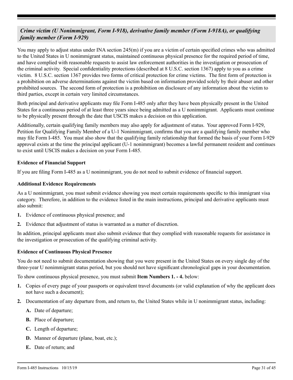 Instructions for USCIS Form I-485 Application to Register Permanent Residence or Adjust Status, Page 31