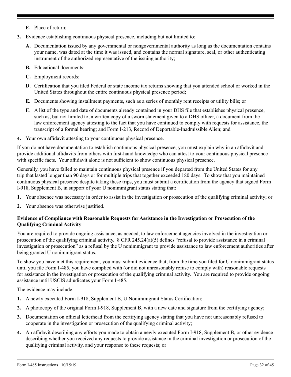 Instructions for USCIS Form I-485 Application to Register Permanent Residence or Adjust Status, Page 32