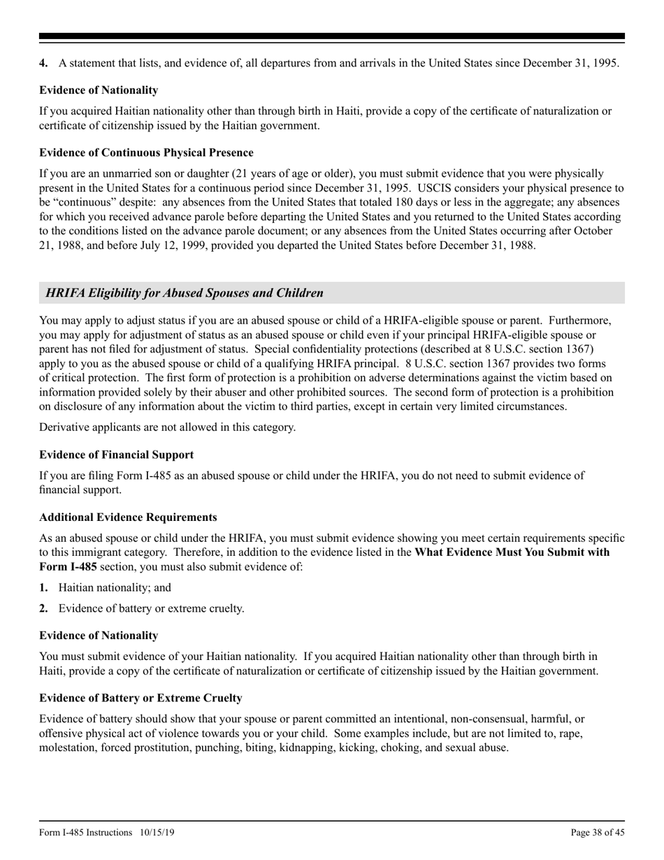 Instructions for USCIS Form I-485 Application to Register Permanent Residence or Adjust Status, Page 38