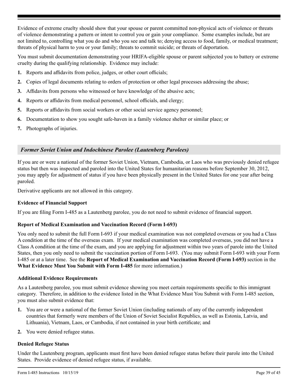 Instructions for USCIS Form I-485 Application to Register Permanent Residence or Adjust Status, Page 39