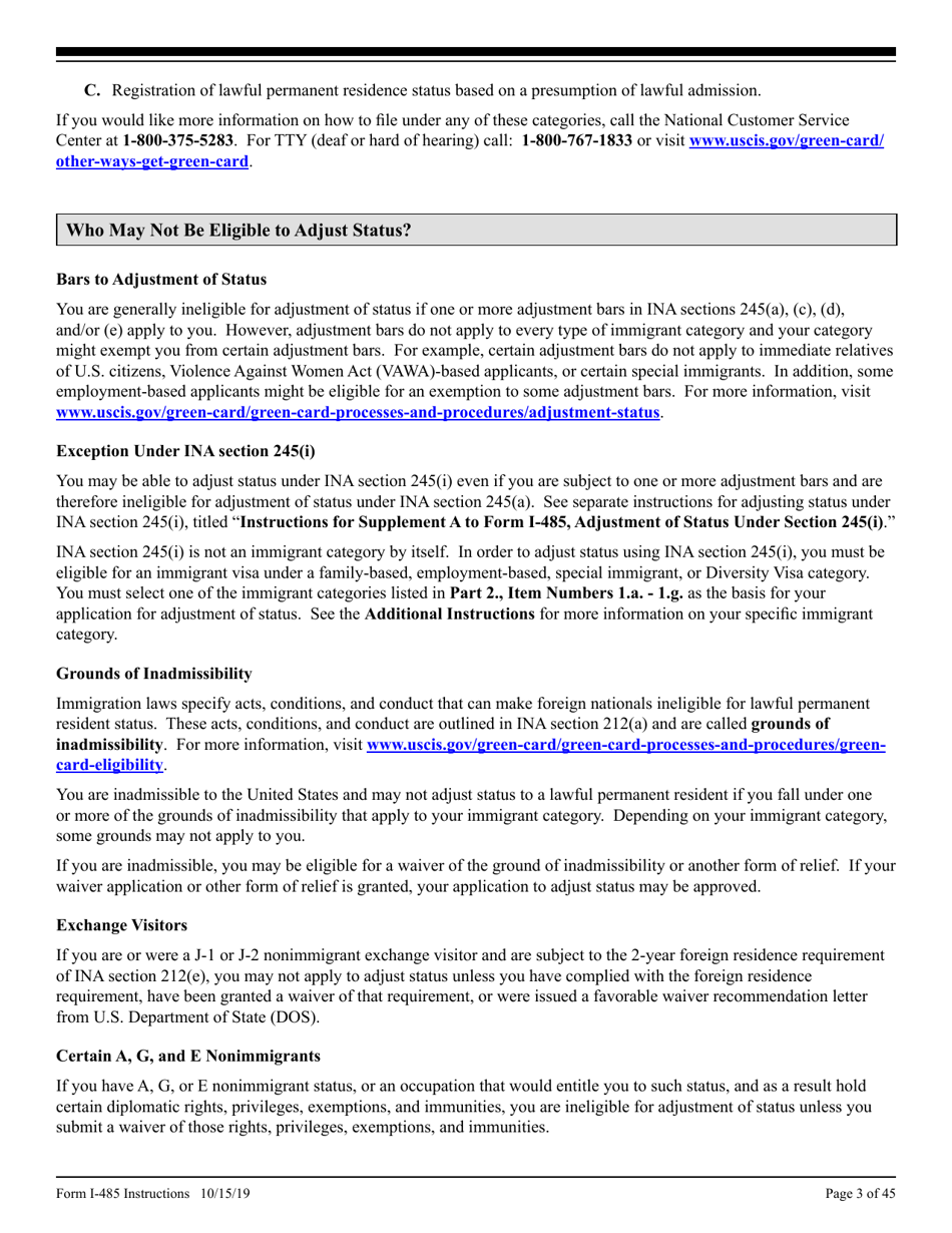 Instructions for USCIS Form I-485 Application to Register Permanent Residence or Adjust Status, Page 3