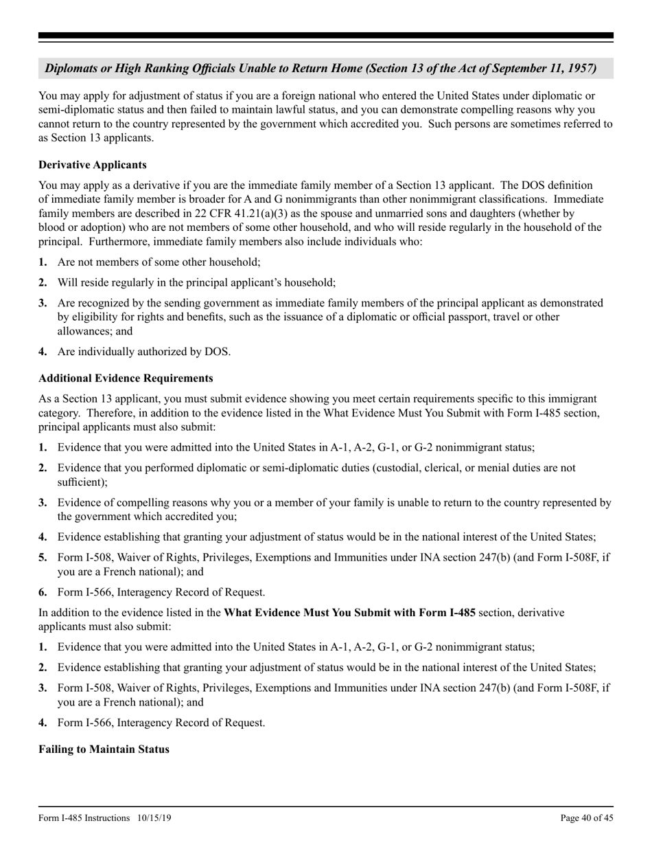 Instructions for USCIS Form I-485 Application to Register Permanent Residence or Adjust Status, Page 40