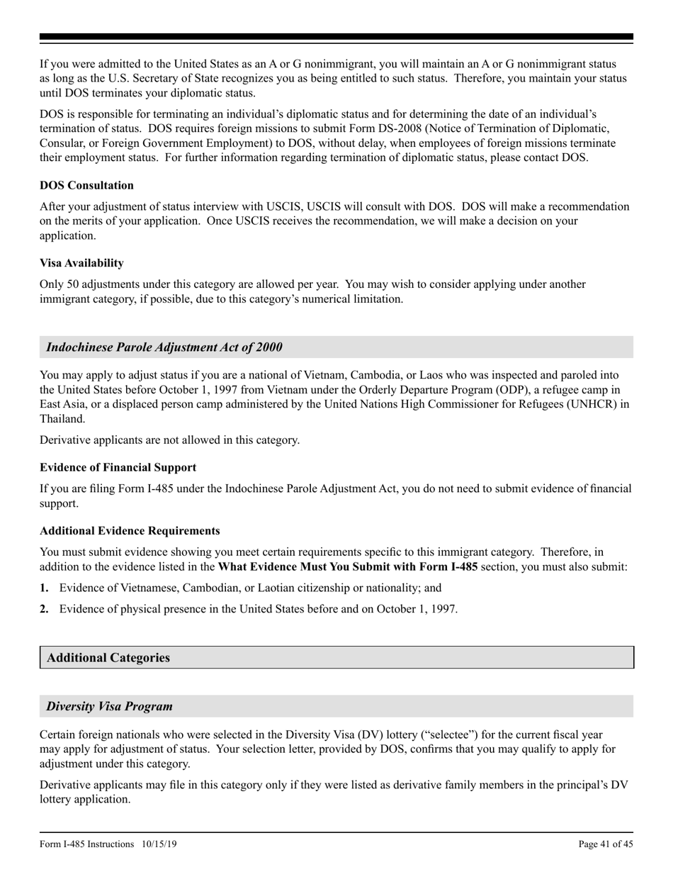 Instructions for USCIS Form I-485 Application to Register Permanent Residence or Adjust Status, Page 41