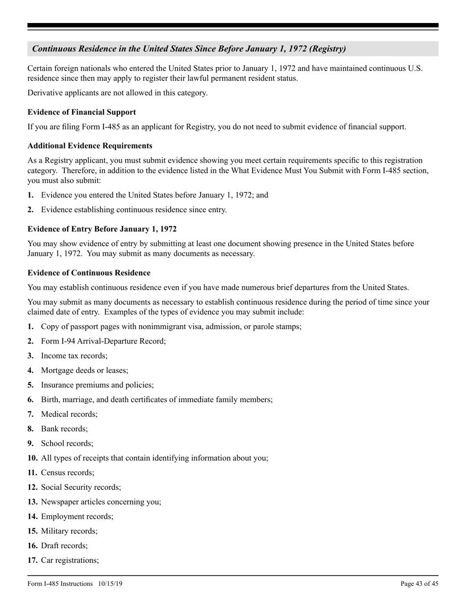 Instructions for USCIS Form I-485 Application to Register Permanent Residence or Adjust Status, Page 43