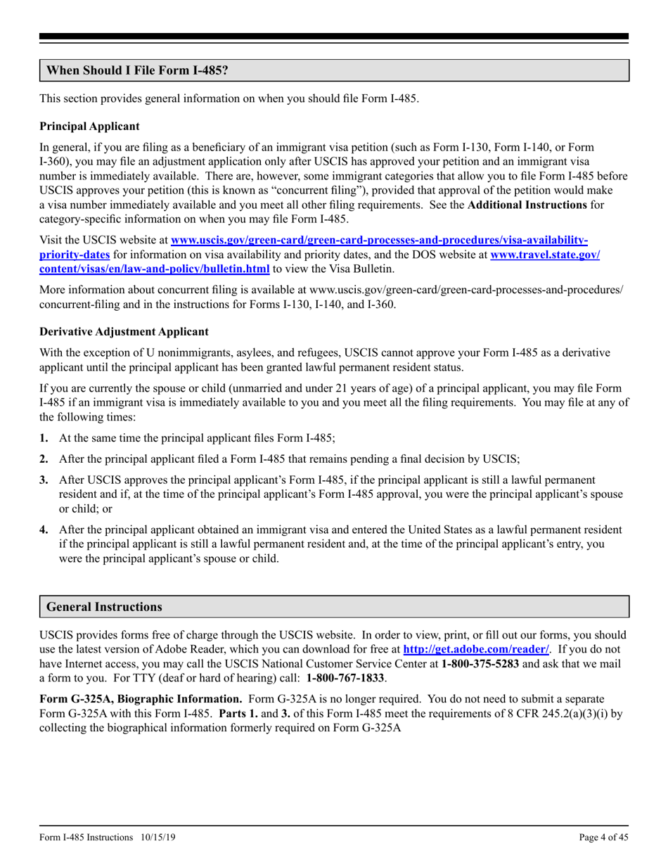 Instructions for USCIS Form I-485 Application to Register Permanent Residence or Adjust Status, Page 4