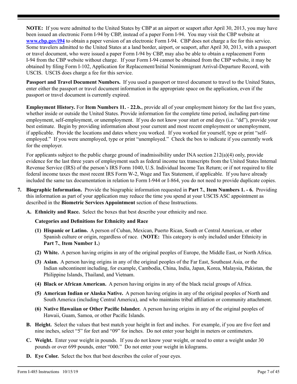 Instructions for USCIS Form I-485 Application to Register Permanent Residence or Adjust Status, Page 7