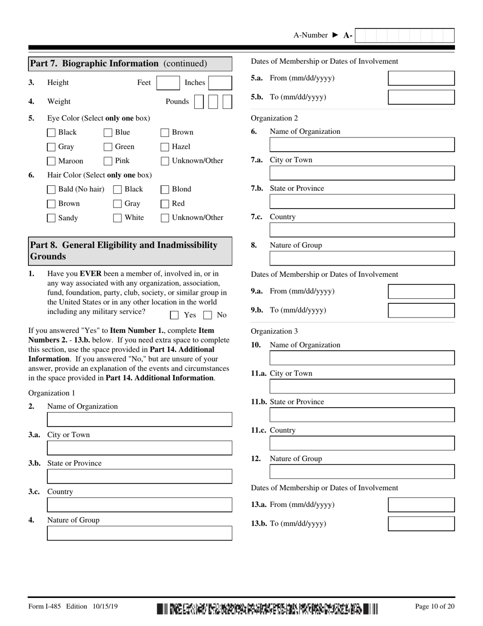USCIS Form I-485 Application to Register Permanent Residence or Adjust Status, Page 10