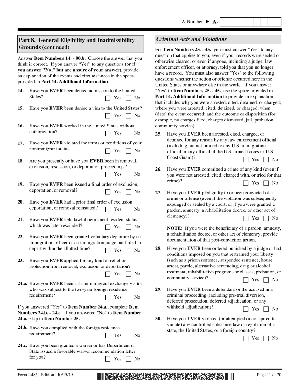 USCIS Form I-485 Application to Register Permanent Residence or Adjust Status, Page 11