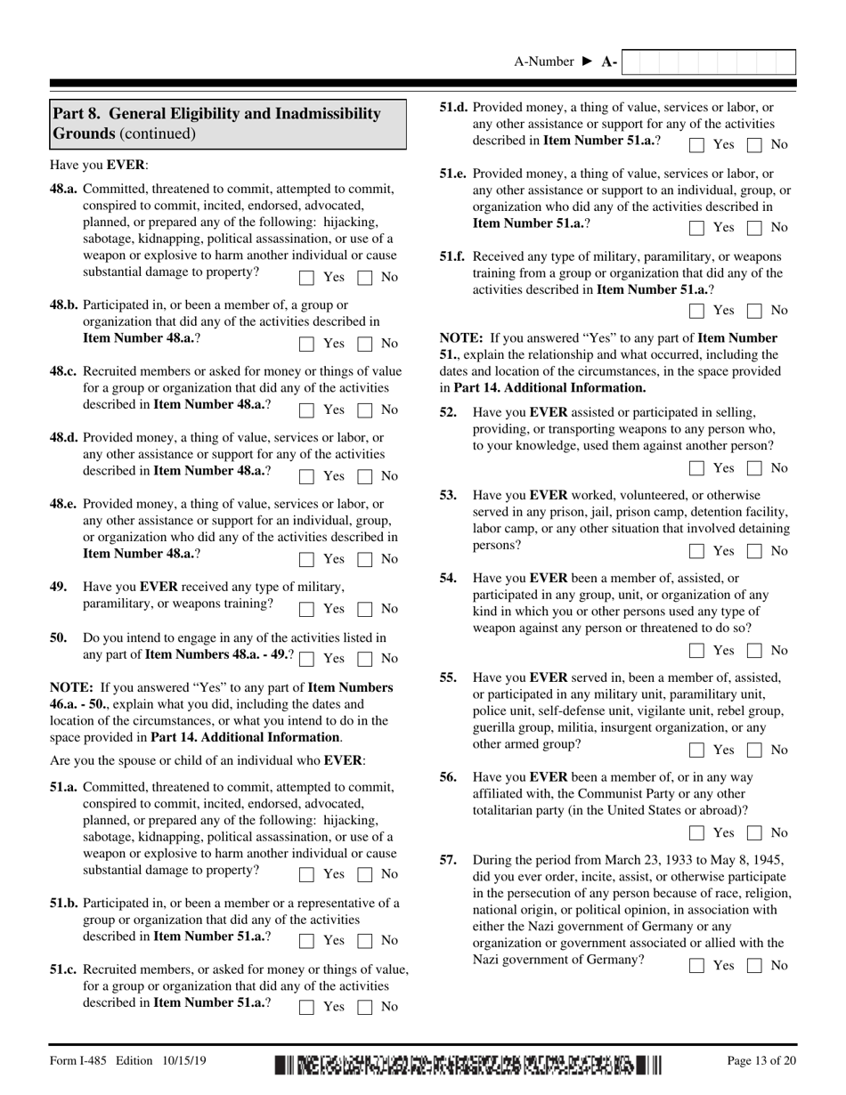 USCIS Form I-485 Application to Register Permanent Residence or Adjust Status, Page 13