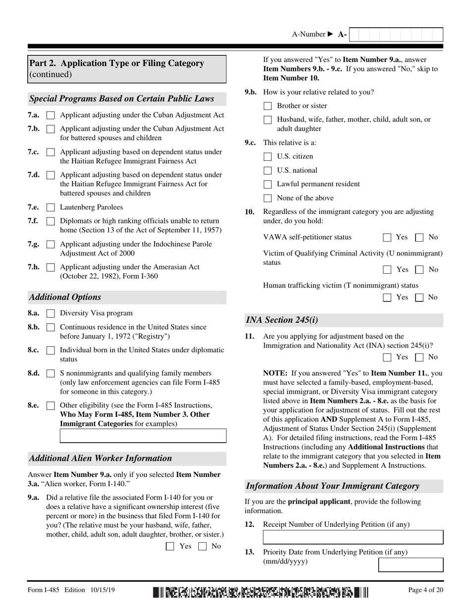 USCIS Form I-485 Application to Register Permanent Residence or Adjust Status, Page 4