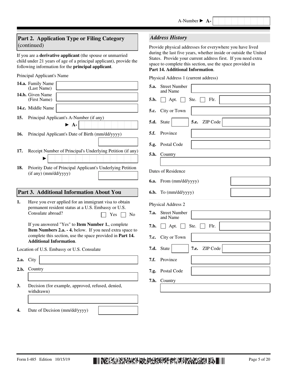 USCIS Form I-485 Application to Register Permanent Residence or Adjust Status, Page 5