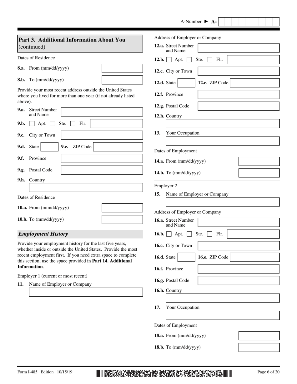 USCIS Form I-485 Application to Register Permanent Residence or Adjust Status, Page 6