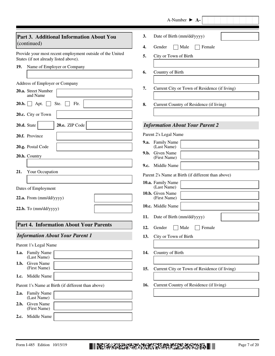 USCIS Form I-485 Application to Register Permanent Residence or Adjust Status, Page 7