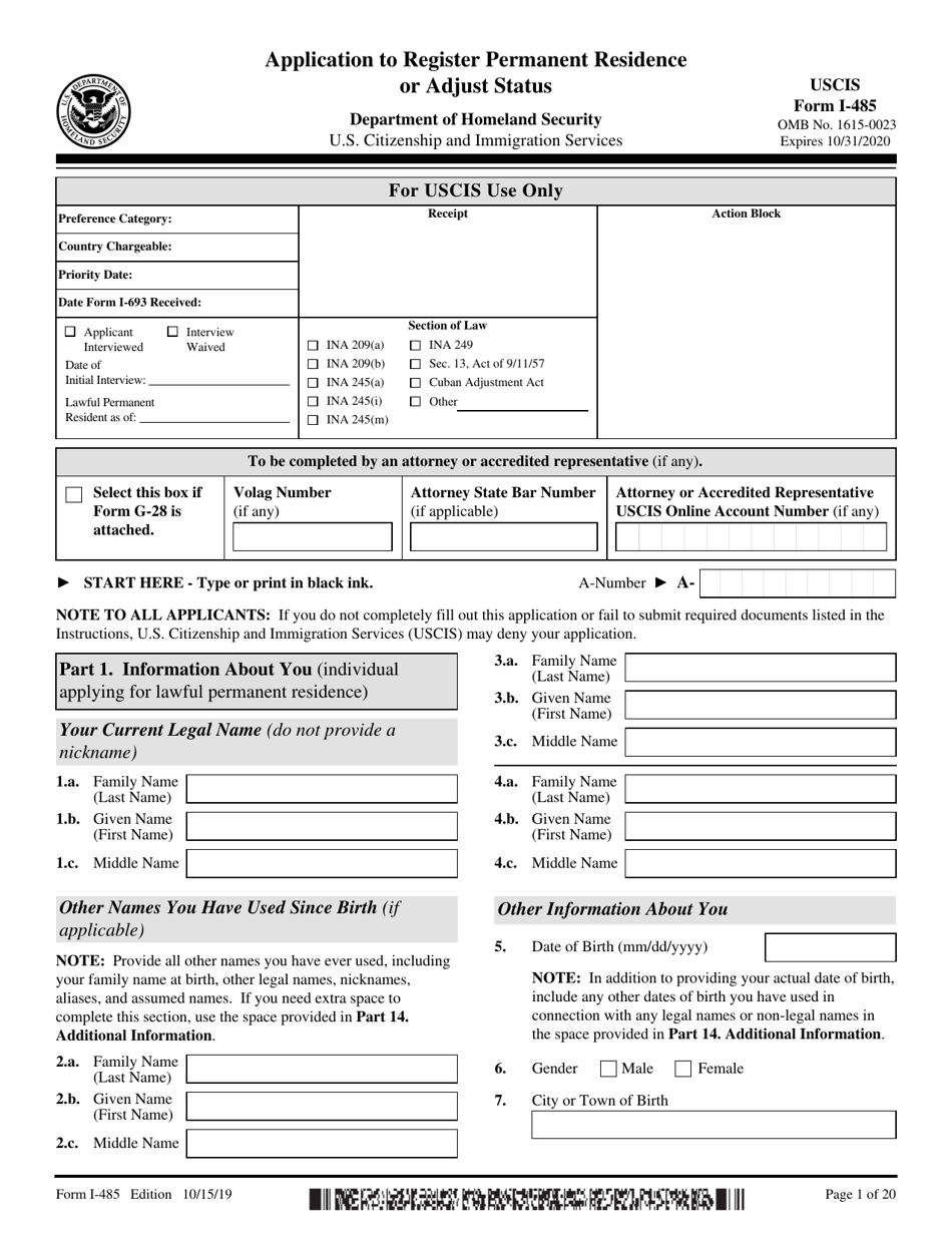 USCIS Form I 485 Download Fillable PDF Or Fill Online Application To Register Permanent