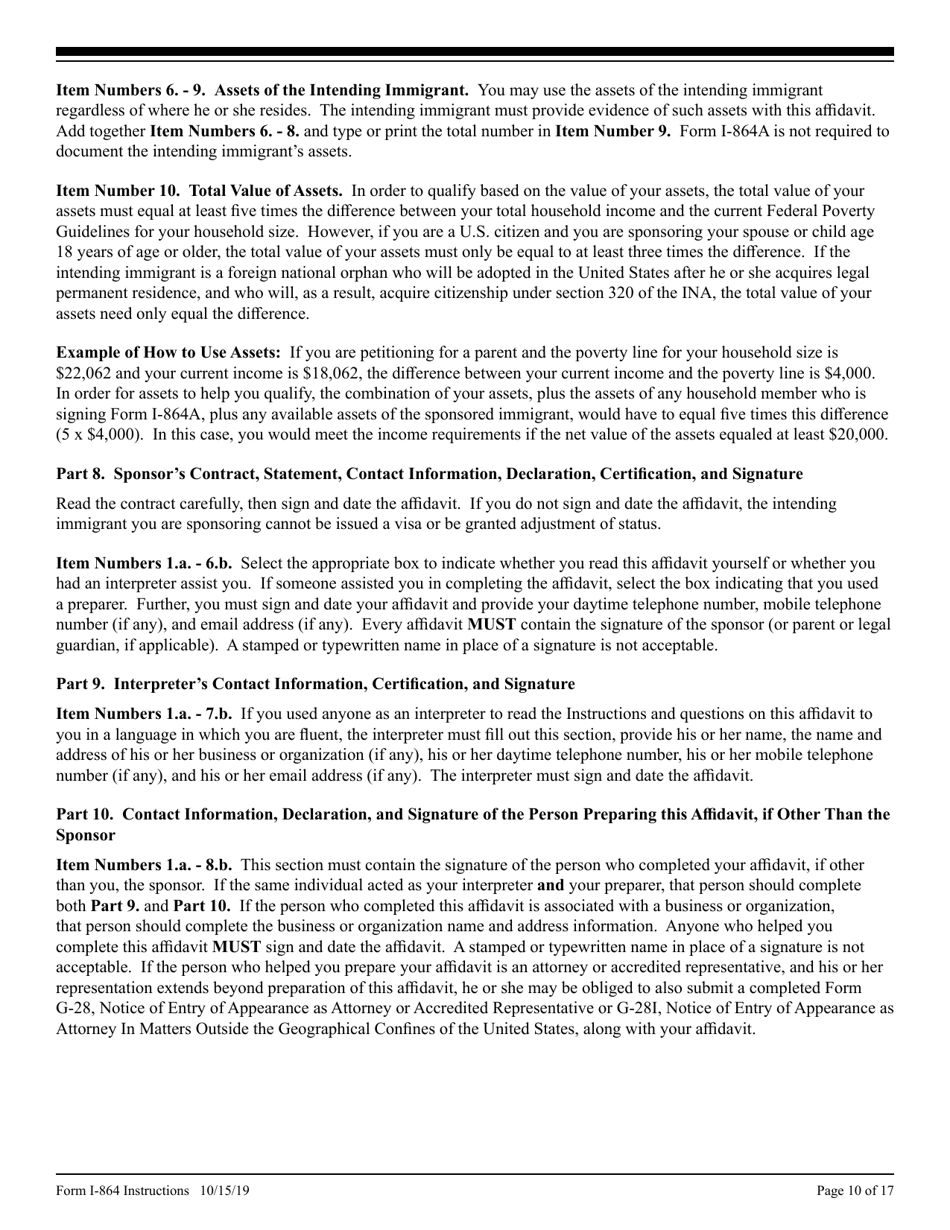 Instructions for USCIS Form I-864 Affidavit of Support Under Section 213a of the Ina, Page 10