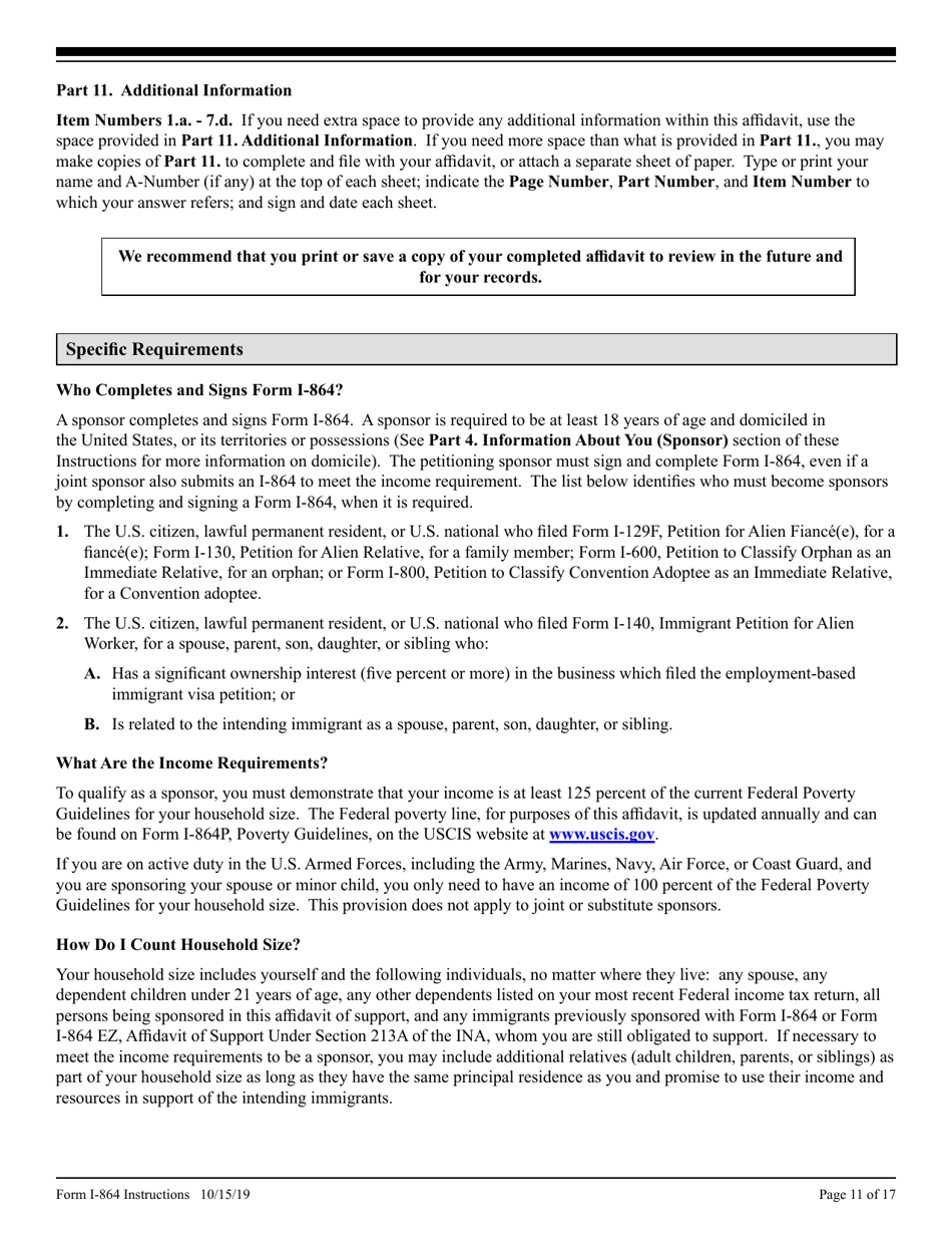 Instructions for USCIS Form I-864 Affidavit of Support Under Section 213a of the Ina, Page 11