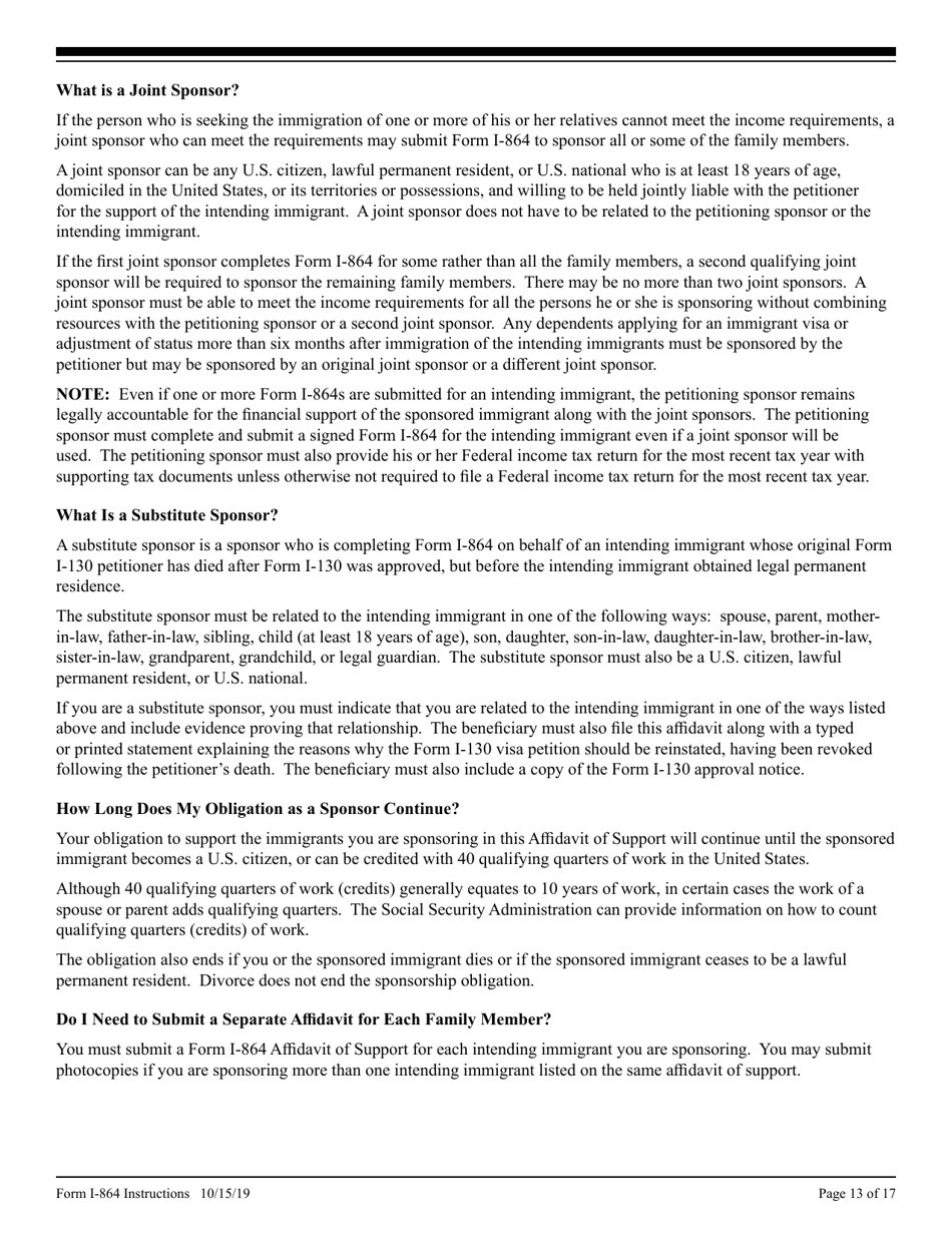 Instructions for USCIS Form I-864 Affidavit of Support Under Section 213a of the Ina, Page 13